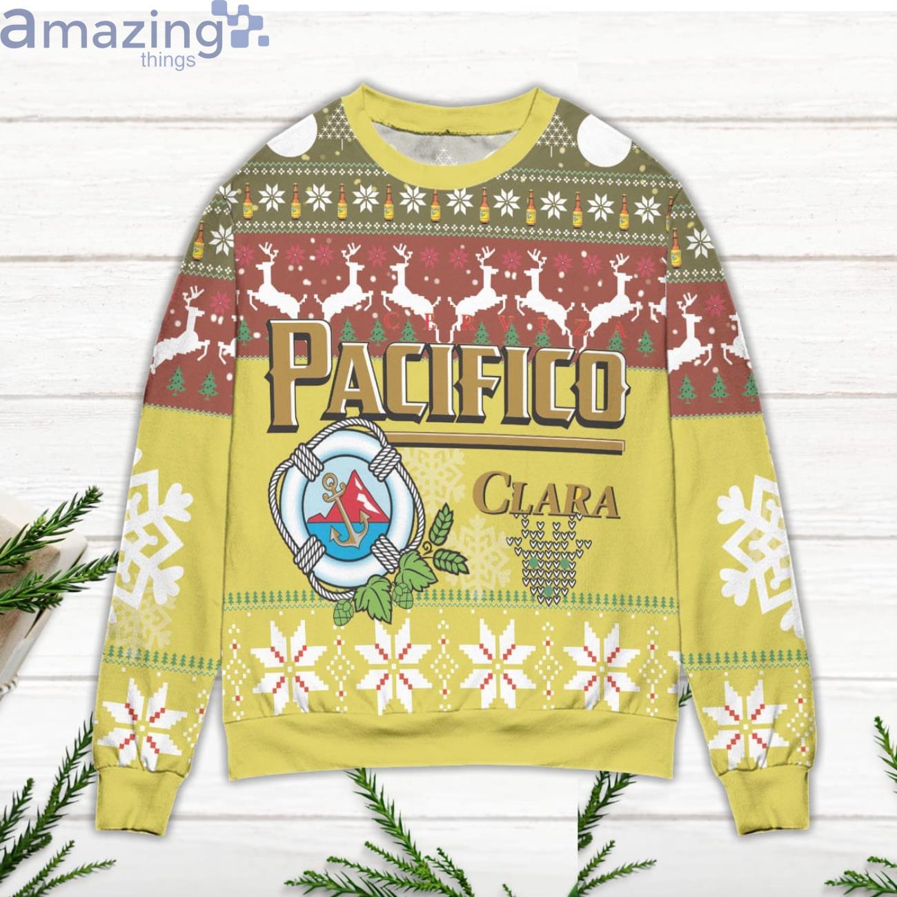 Cerveza Pacifico Clara Snowflake & Reindeer Pattern Ugly Christmas Sweater image Cerveza Pacifico Clara Snowflake & Reindeer Pattern Ugly Christmas Sweater Product Photo 3