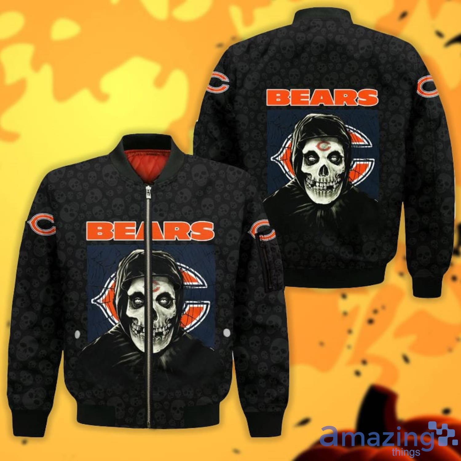 Chicago Bears zip hoodie 3D skull 