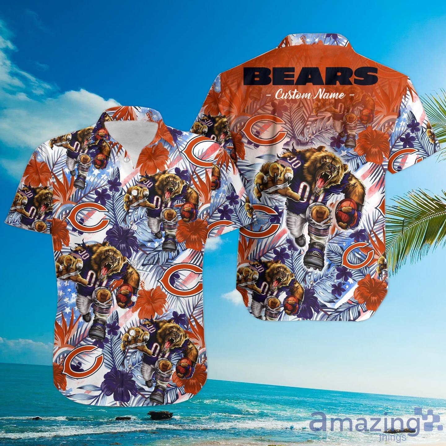 Chicago Bears Tropical Floral Custom Name Aloha Hawaiian Shirt