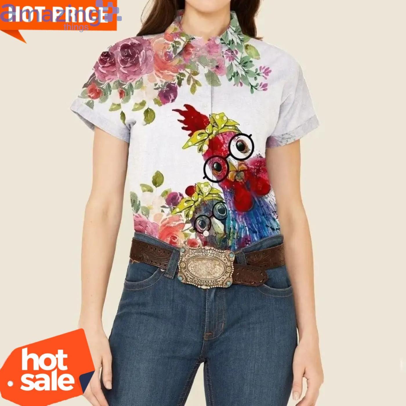 Chickens Flower Pattern Hawaiian Shirt Animal Lovers Hawaiian Shirt Product Photo 1