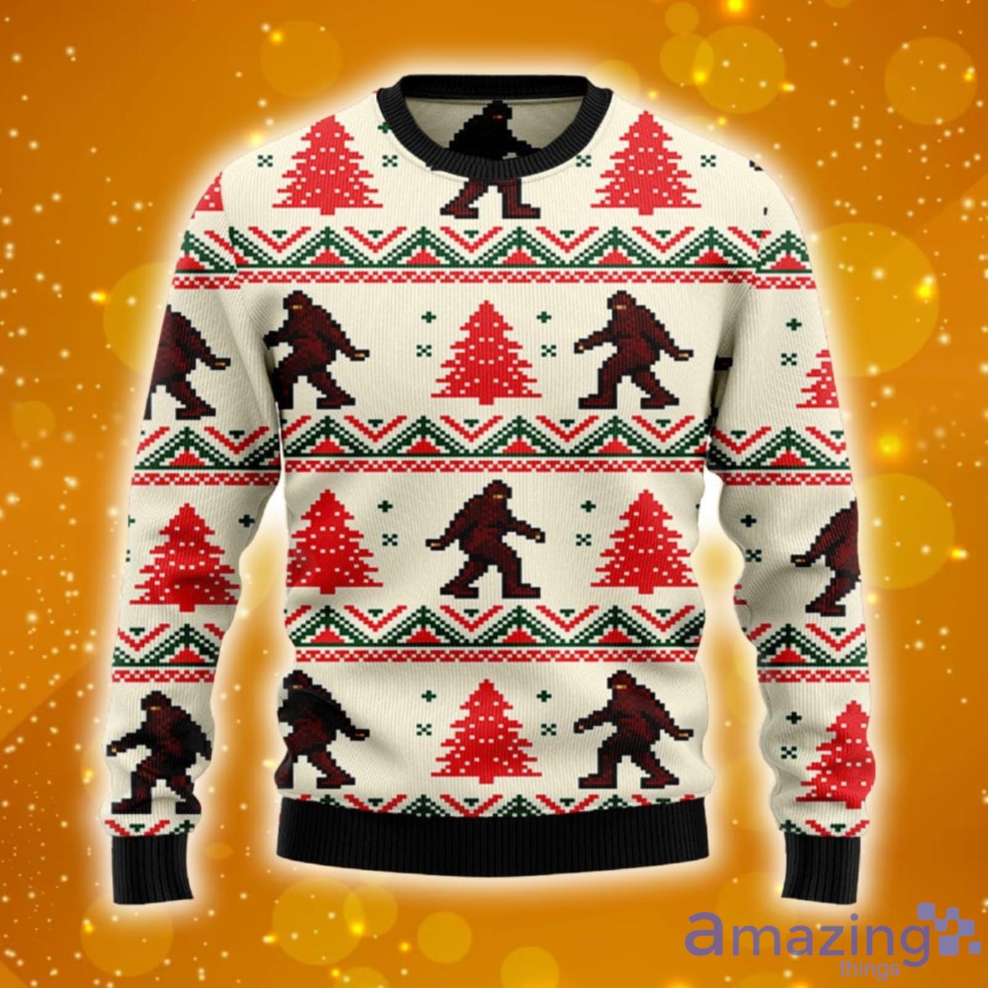 Christmas Bigfoot Red Pine 9basic Merry Christmas Ugly Sweater Hoodie 3D T Shirt Product Photo 1