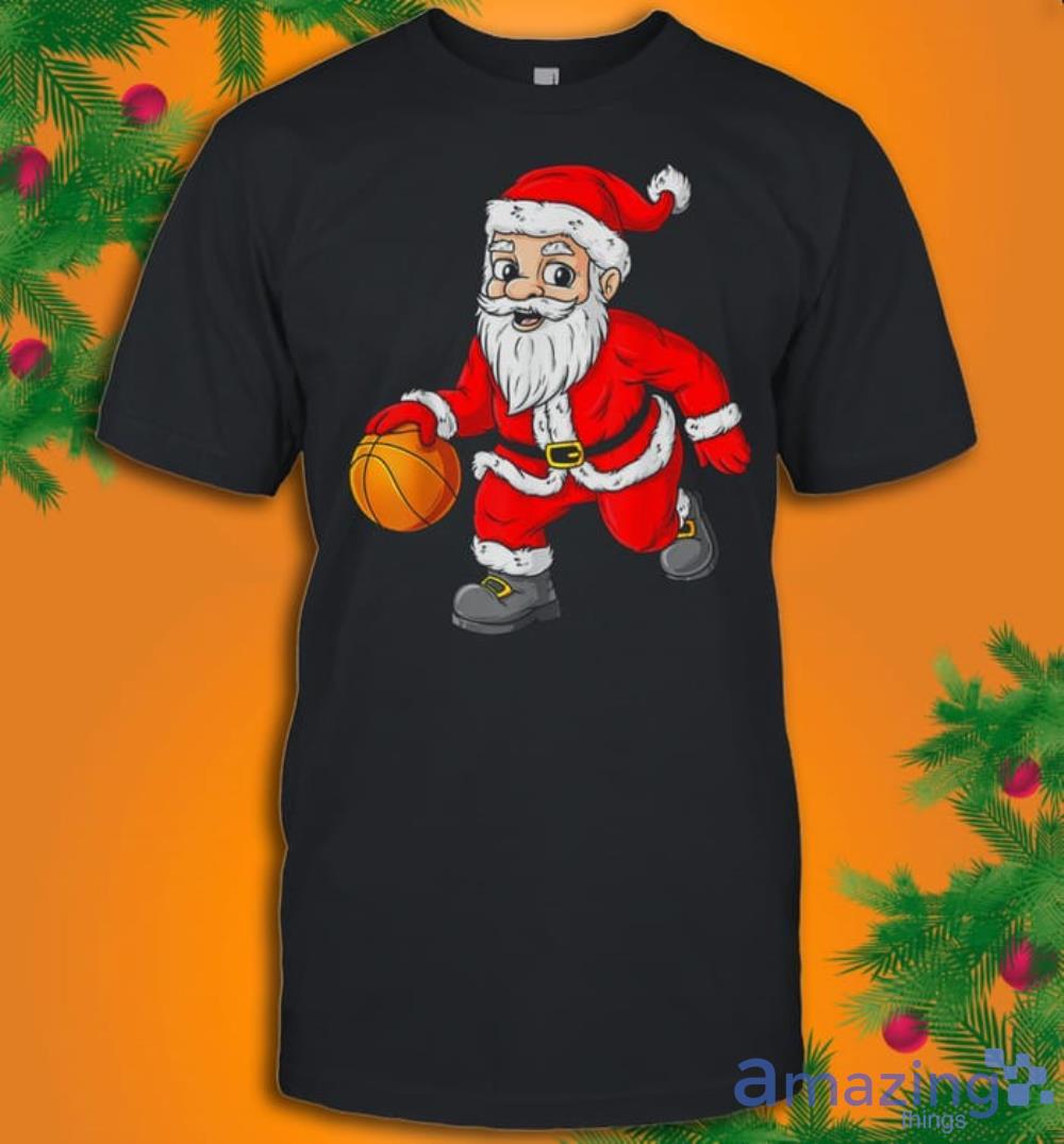 Christmas Santa Claus Dribbling A Basketball Xmas T-Shirt Product Photo 1