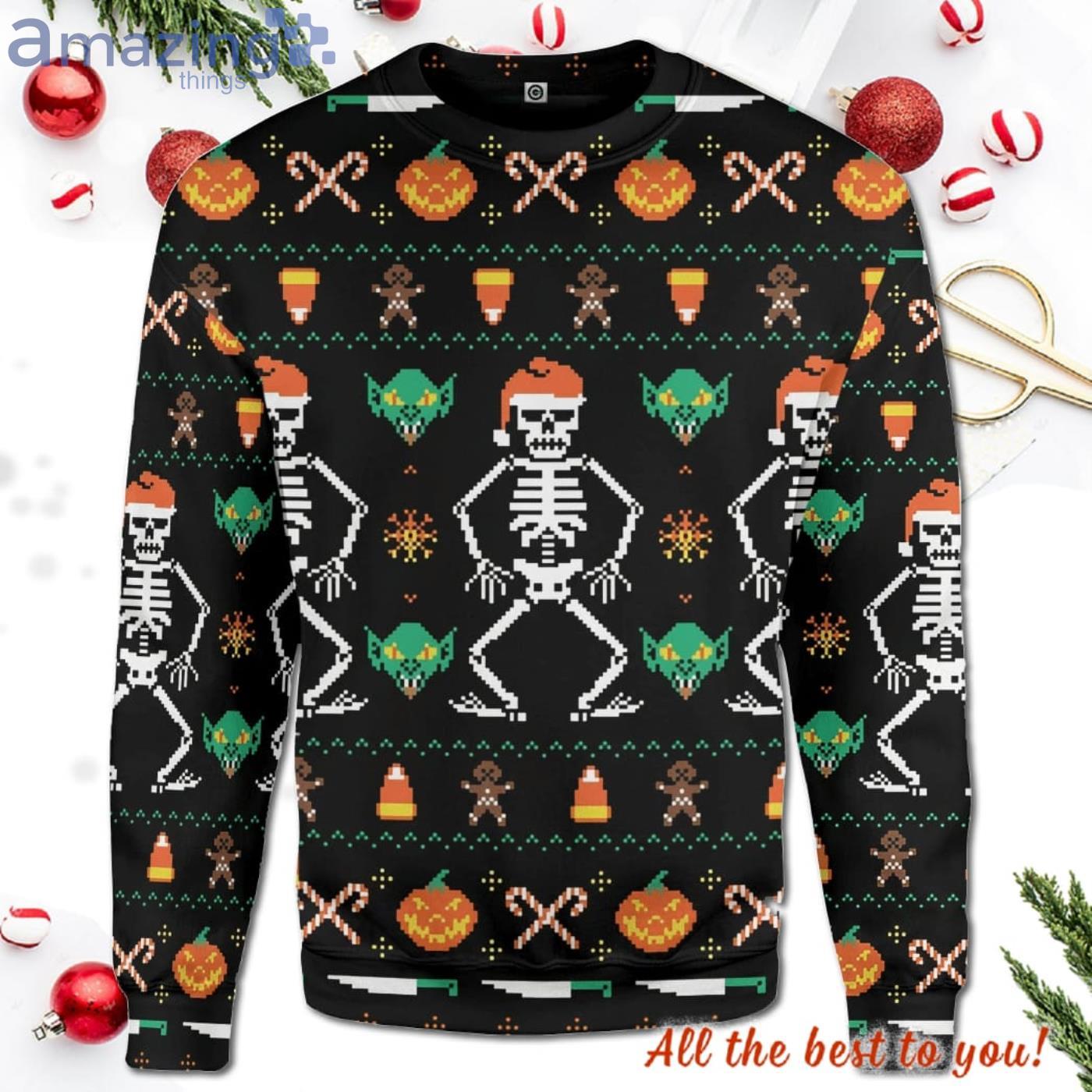 Christmas Ugly Halloween Dancing Sketon All Over Print Hoodie Sweater TShirt Product Photo 1