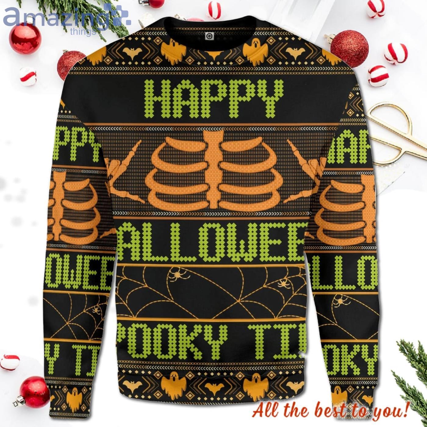Christmas Ugly Halloween Spooky Time All Over Print Hoodie Sweater TShirt Product Photo 1