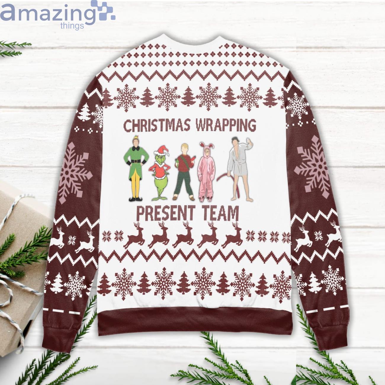Christmas Wrapping Presents Team Grinch & Friends Reindeer Snowflake Ugly Christmas Sweater image Christmas Wrapping Presents Team Grinch & Friends Reindeer Snowflake Ugly Christmas Sweater Product Photo 2