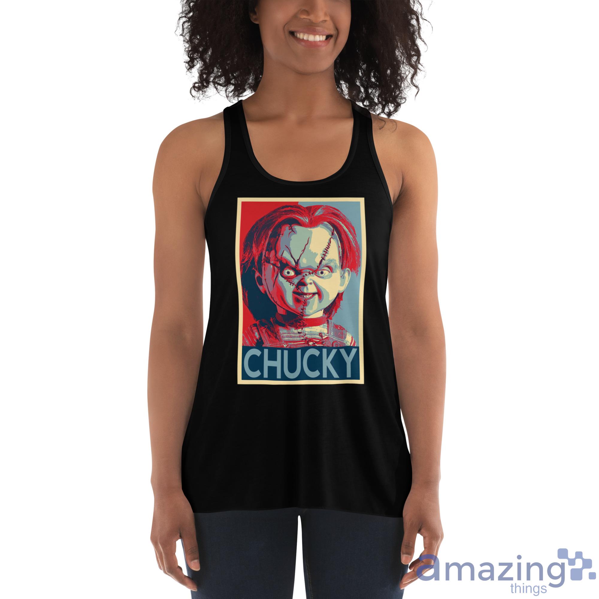 Chucky Horror Character Halloween Shirt image Chucky Horror Character Halloween Shirt - Womens Flowy Racerback Tank