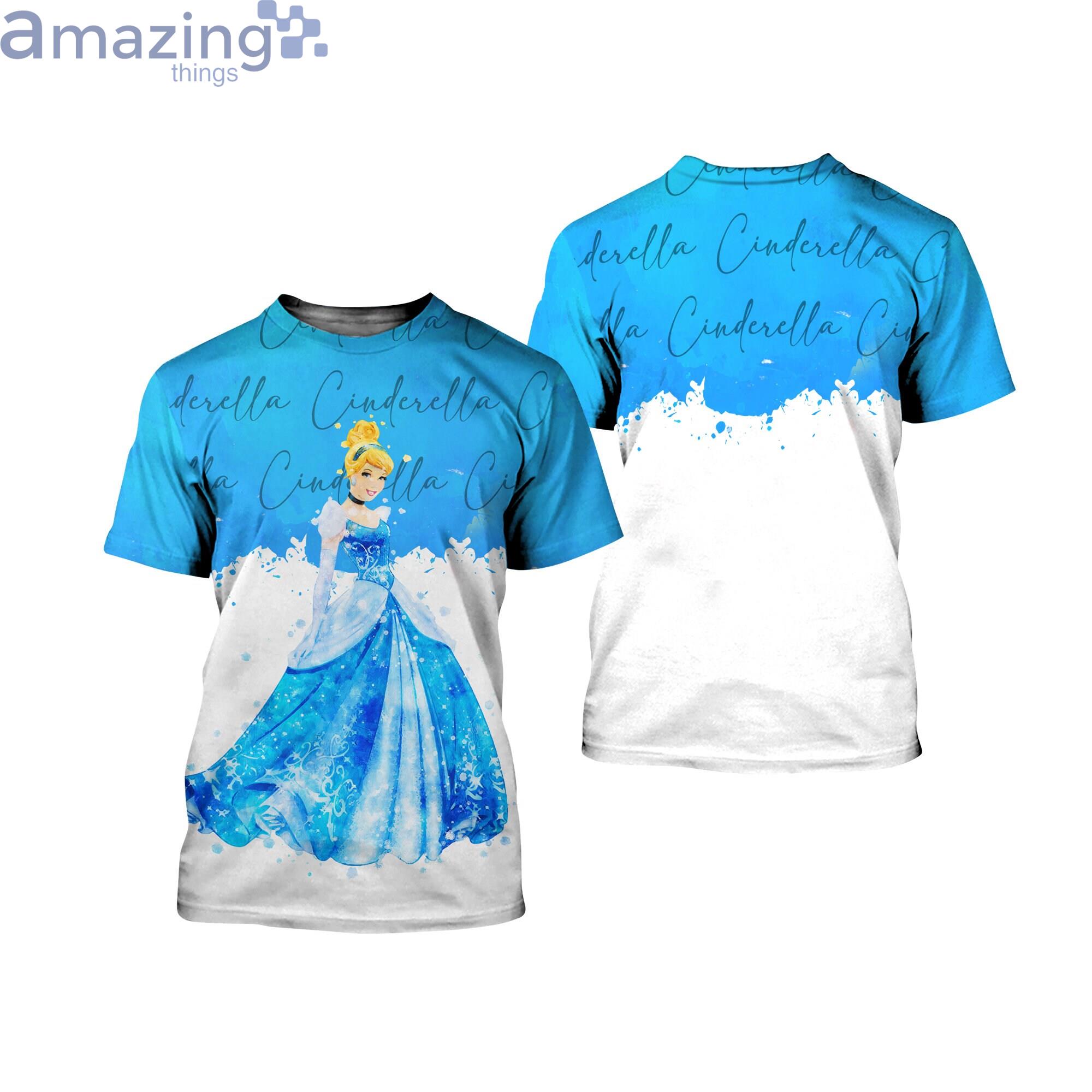 Cinderella Princess Blue Watercolor Glitter Disney Cartoon 3D T-Shirts Product Photo 1