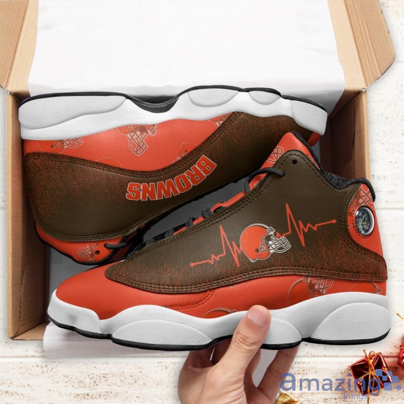 Cleveland Browns Heartbeat Pattern Air Jordan 13 Shoes For Fans image Cleveland Browns Heartbeat Pattern Air Jordan 13 Shoes For Fans Product Photo 2