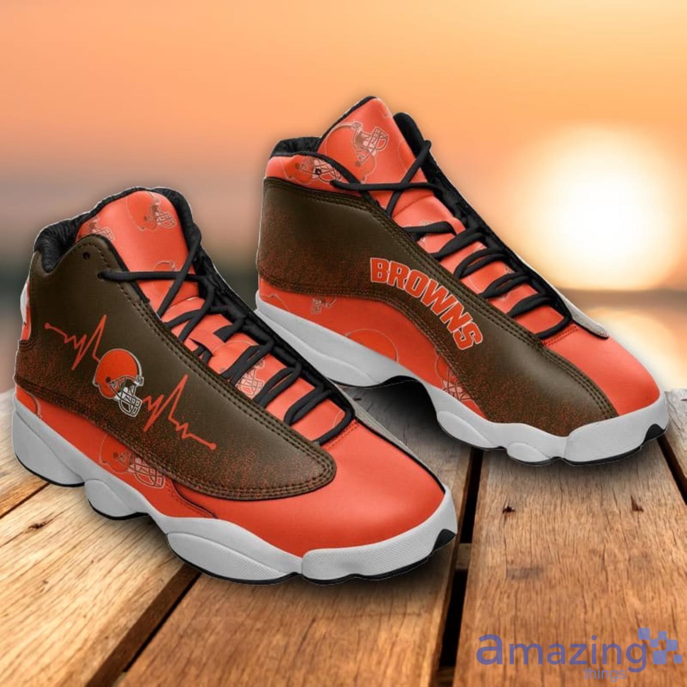 Cleveland Browns Heartbeat Pattern Air Jordan 13 Shoes For Fans Product Photo 1 Cleveland Browns Heartbeat Pattern Air Jordan 13 Shoes For Fans Product Photo 1