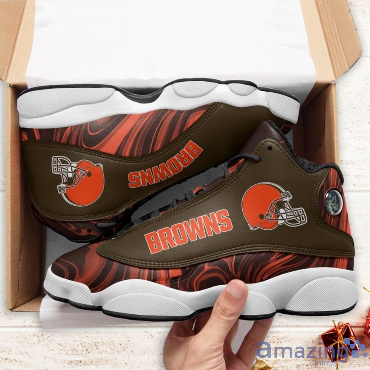 Cleveland Browns Marble Pattern Air Jordan 13 Shoes For Fans image Cleveland Browns Marble Pattern Air Jordan 13 Shoes For Fans Product Photo 2