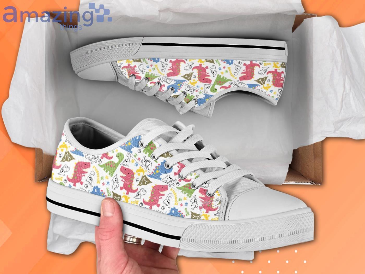 Colorful Dinosaur Pattern Low Top Shoes Product Photo 1