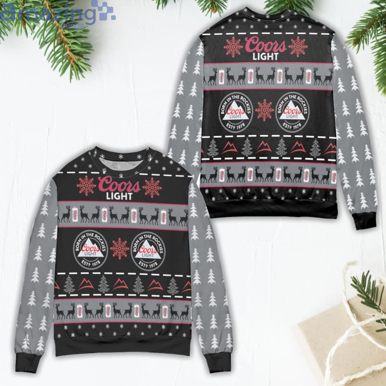 Coors Light Born In The Rockies Christmas Pattern Ugly Christmas Sweater Product Photo 1