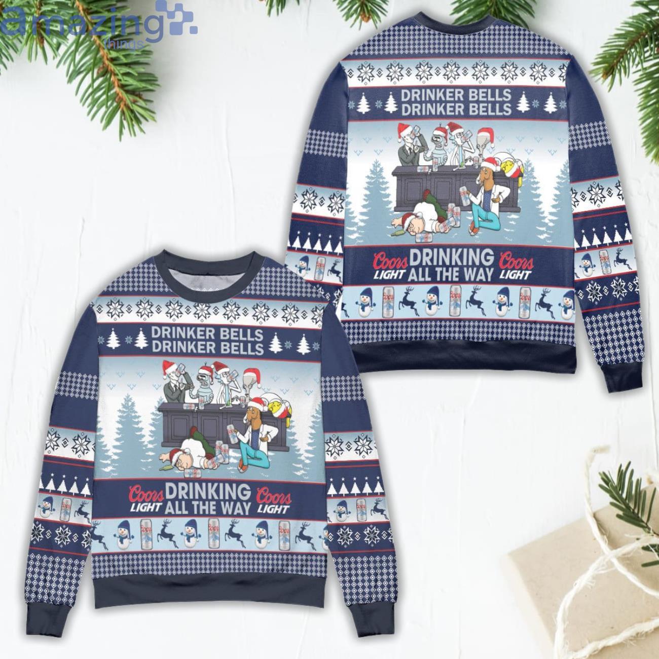 Coors Light Drinker Bell Drinker Bell Christmas Pattern Ugly Christmas Sweater Product Photo 1