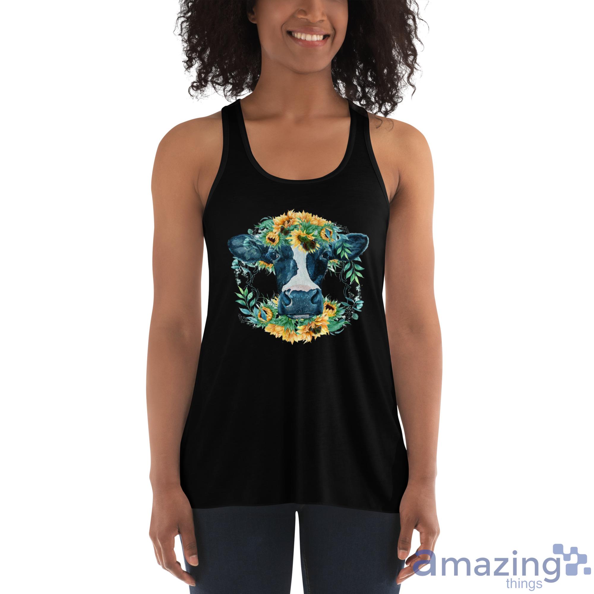 Cow And Sunflower Shirt image Cow And Sunflower Shirt - Womens Flowy Racerback Tank