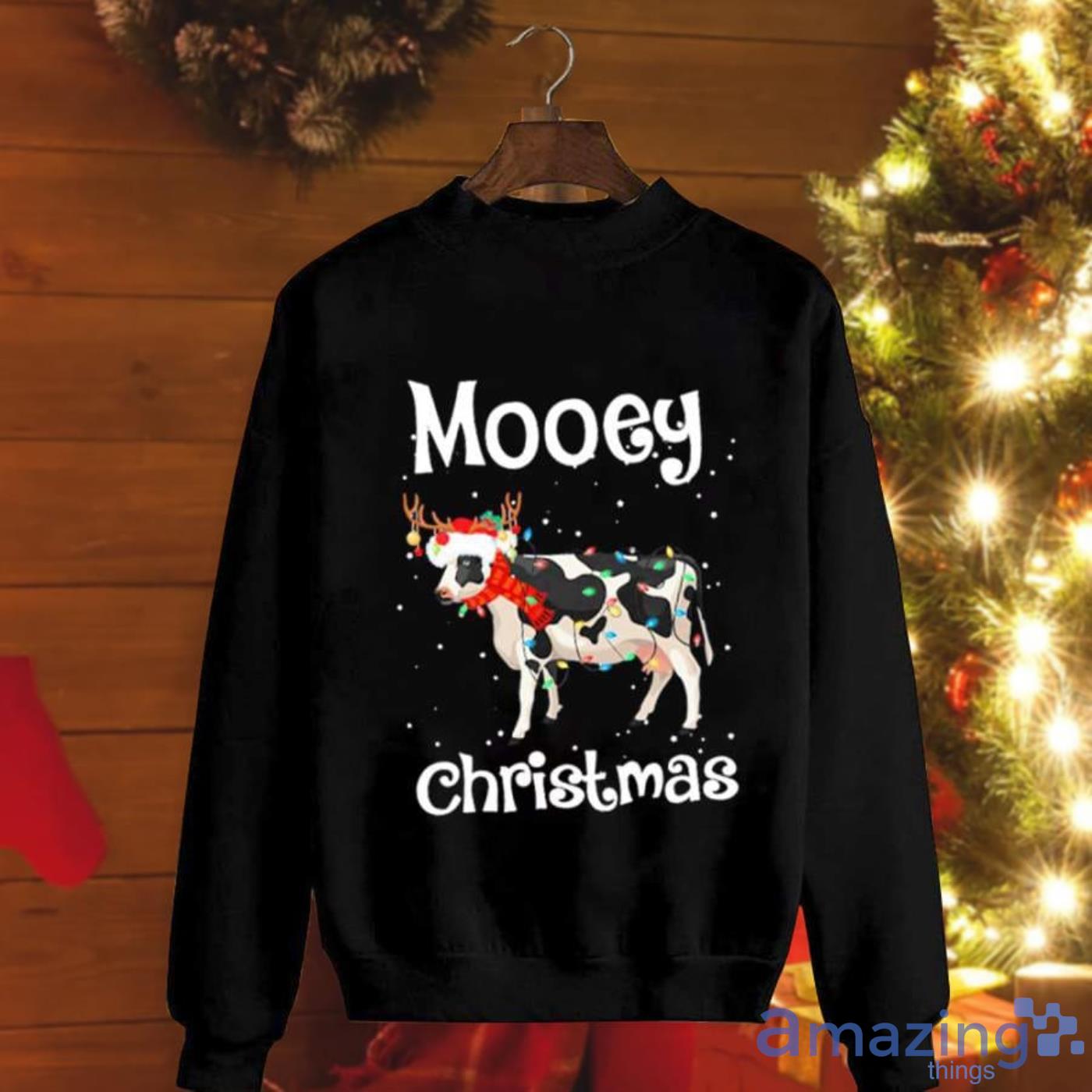 Cow Deer Mooey Christmas Xmas Light Colorful Christmas Sweatshirt Product Photo 1
