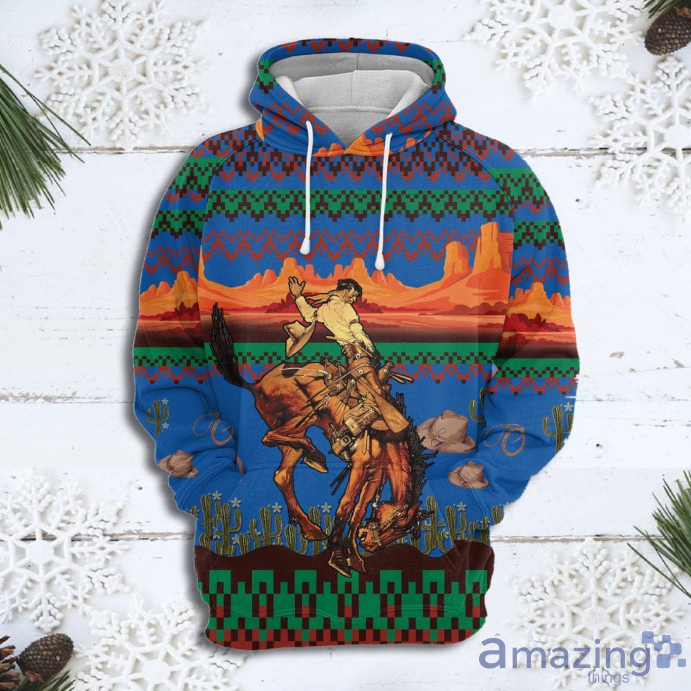Cowboy Desert Horse Christmas Sweater Hoodie 3D T Shirt Product Photo 1