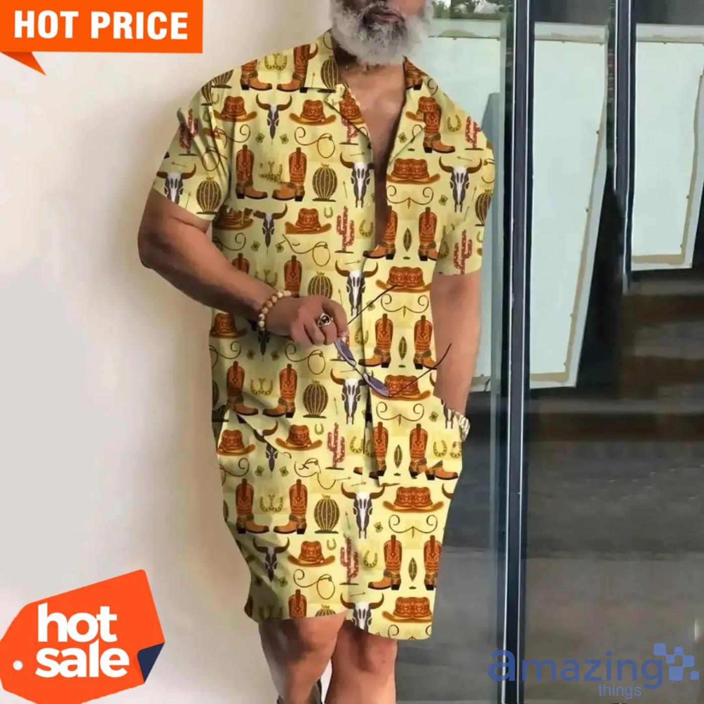 Cowboy Desert Skull And Catus Short Sleeves Hawaiian Shirt Product Photo 1