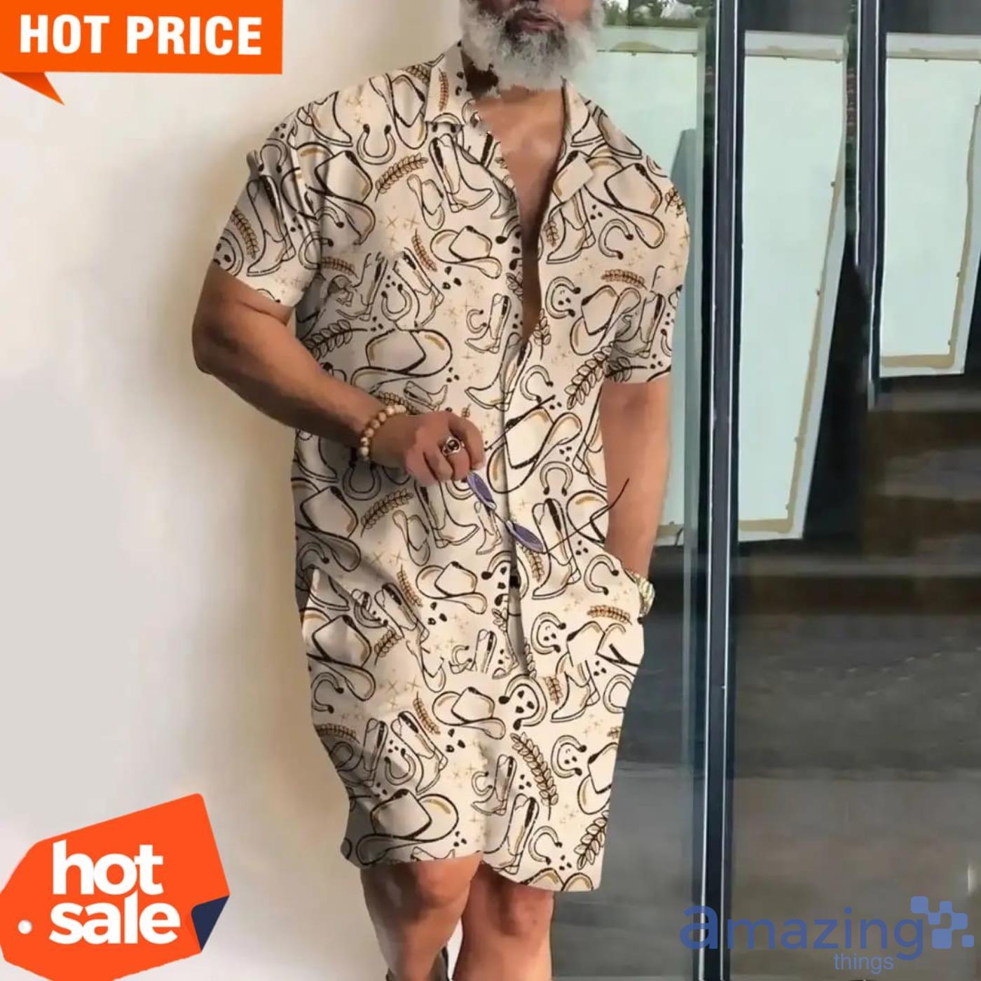 Cowboy Hat Horse Shoes Icons Hawaiian Shirt Product Photo 1 Cowboy Hat Horse Shoes Icons Hawaiian Shirt Product Photo 1