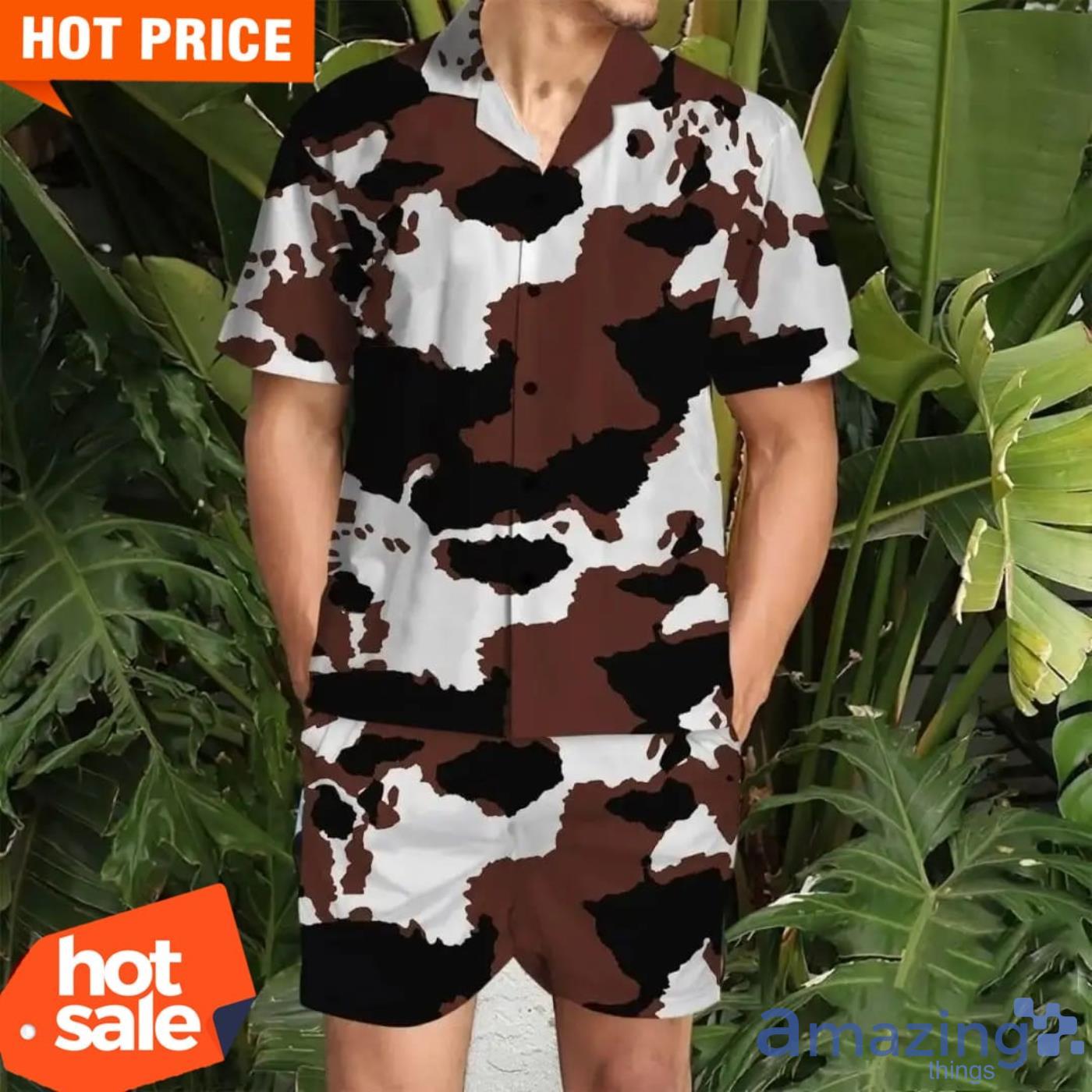Cowhide Full Print Shirt Sleeves Hawaiian Shirt image Cowhide Full Print Shirt Sleeves Hawaiian Shirt Product Photo 2