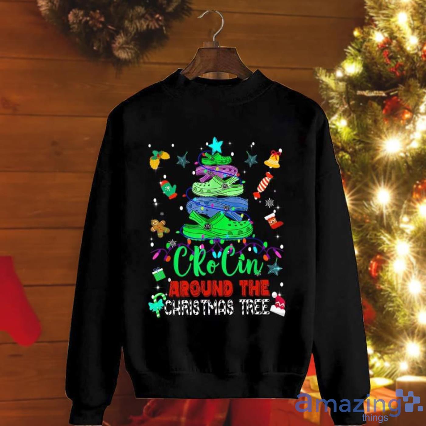 Crocin Around The Christmas Tree Colorful Light Santa Hat Blue Candy Cane Christmas  Sweatshirt