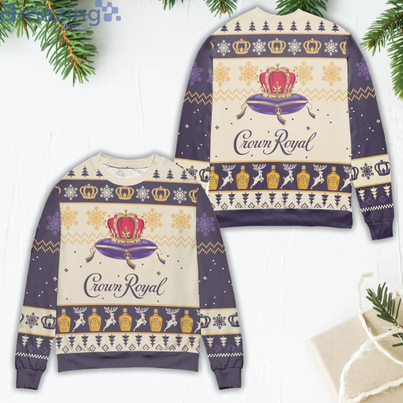 Crown Royal Reindeer & Snowflake Pattern Ugly Christmas Sweater Product Photo 1 Crown Royal Reindeer & Snowflake Pattern Ugly Christmas Sweater Product Photo 1