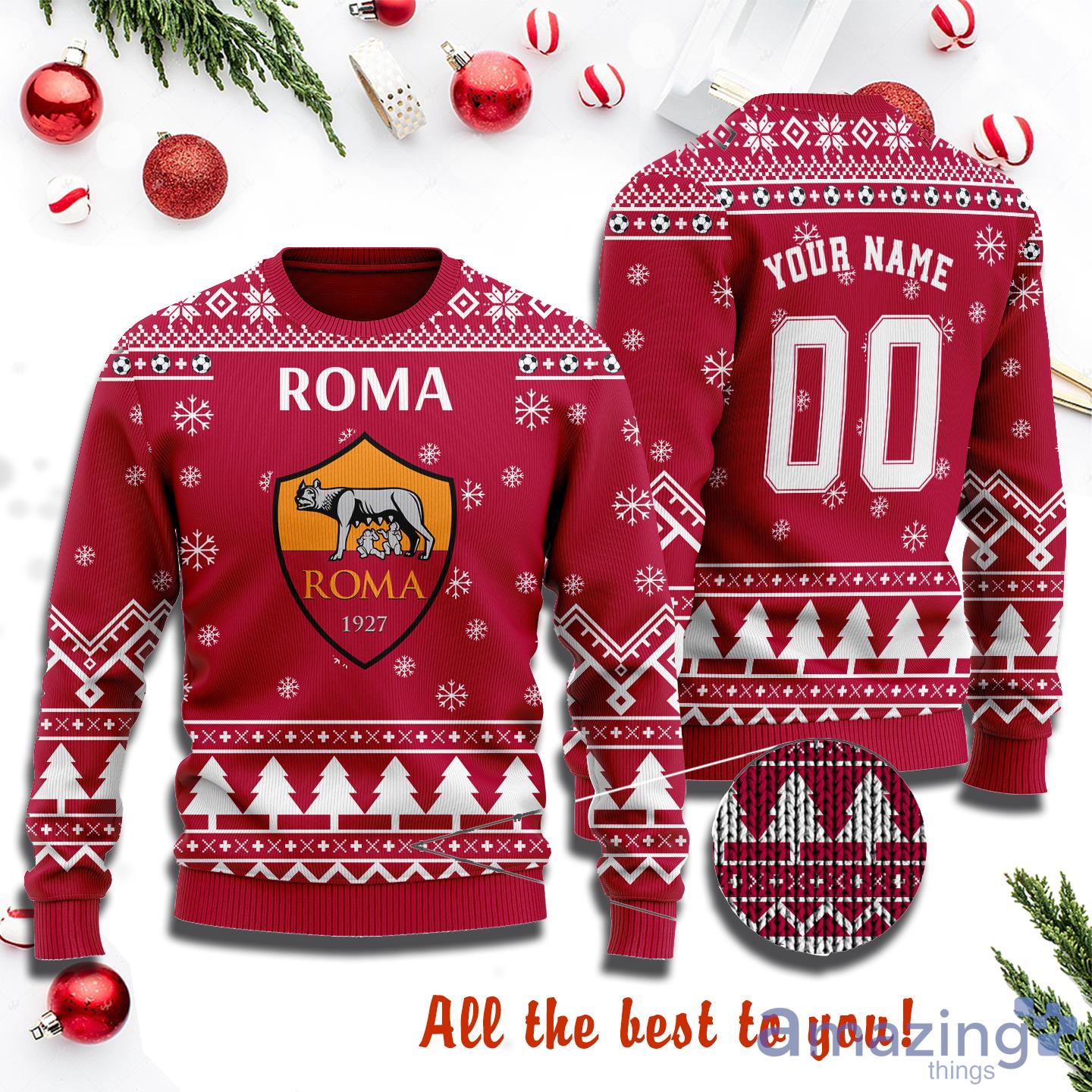 Custom Name And Number As Roma Ugly Christmas Sweater Product Photo 1