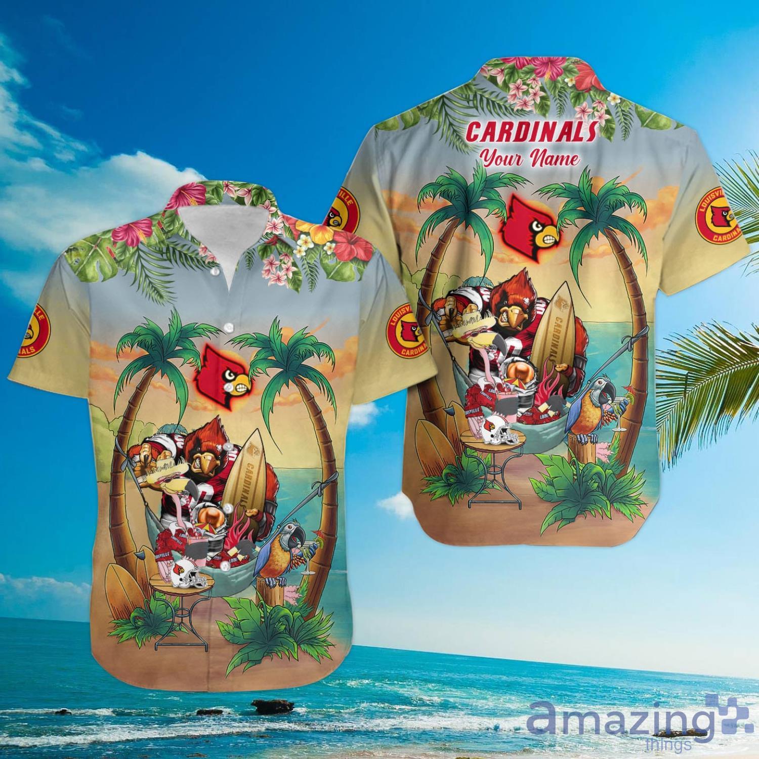 Louisville Cardinals Custom Name Tropical Beach Coconut Tree Hawaiian Shirt