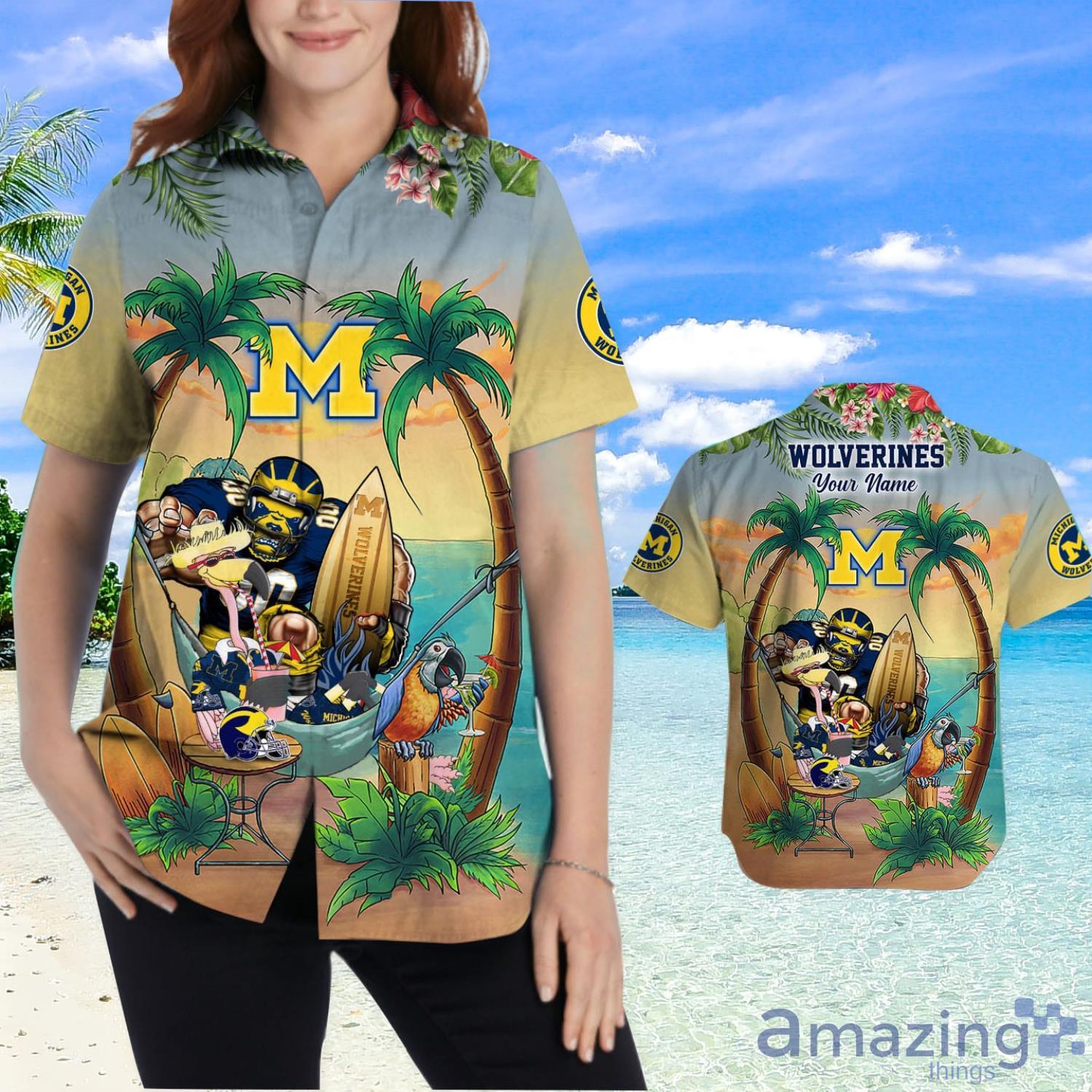 NCAA Michigan Wolverines Hawaiian Shirt Summer Beach Gift –