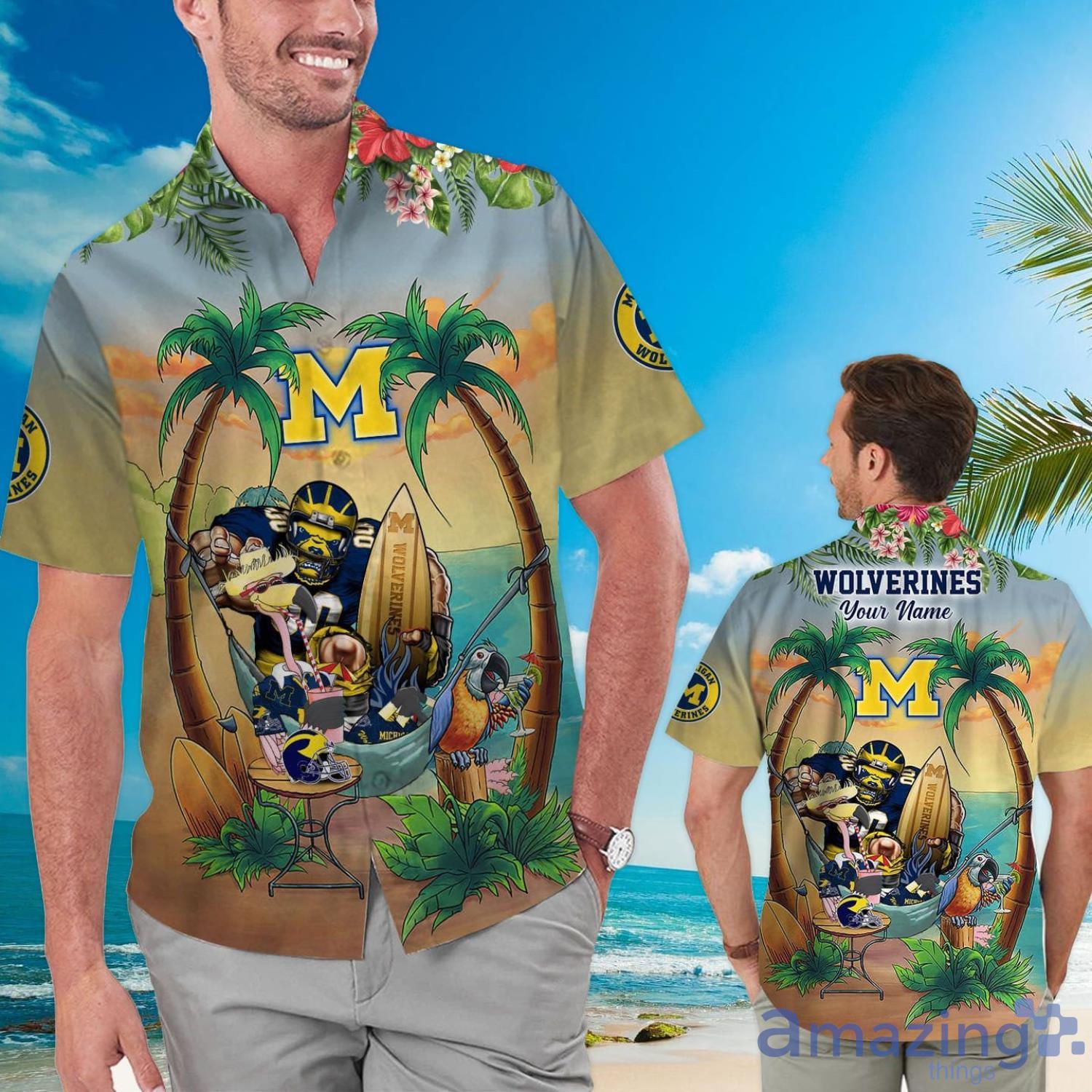 NCAA Michigan Wolverines Hawaiian Shirt Summer Beach Gift –