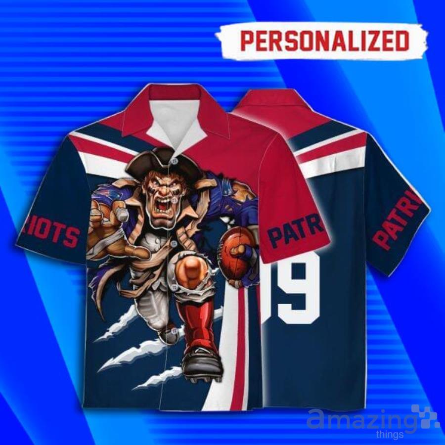 Custom Name New England Patriots Football Short Sleeve Hawaiian Shirt Product Photo 1
