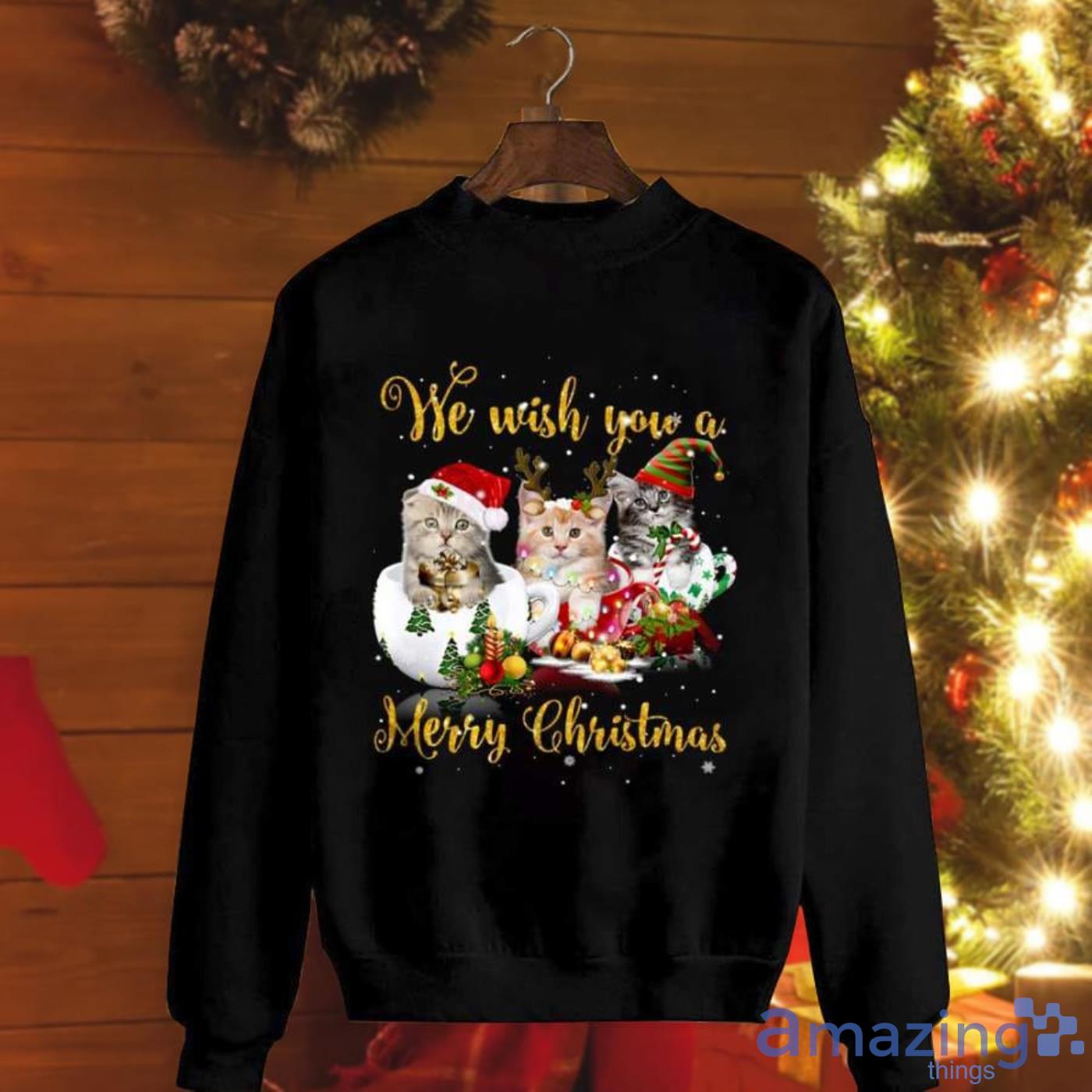 Cute Cat Santa Hat Deer Wish You Graat For Cat Lover Happy Holiday Christmas Sweatshirt Product Photo 1