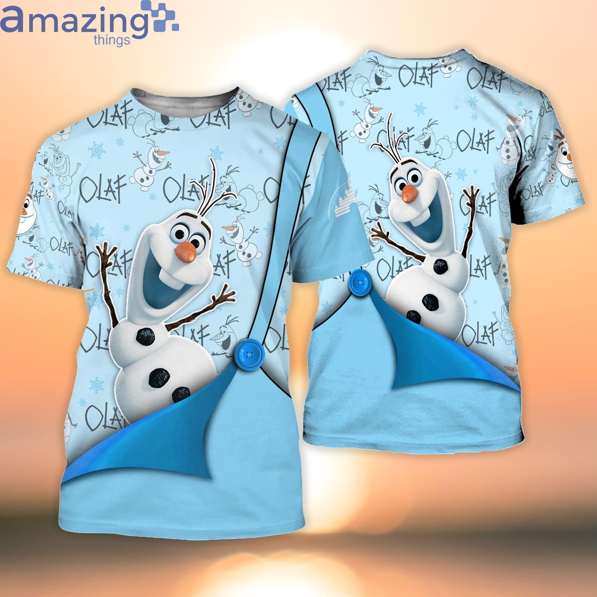 Cute Olaf Frozen Blue Button Overalls Patterns Disney Cartoon 3D T-Shirt Product Photo 1