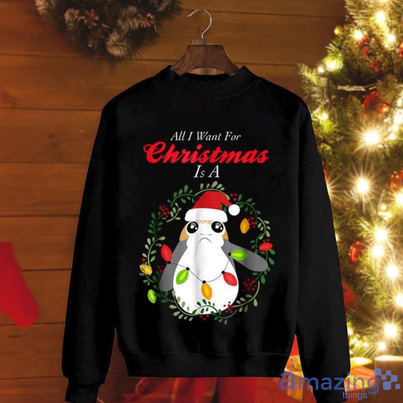 Cute Penguins All I Want For Christmas Is Penguins Christmas Wreath Xmas Light Best Gift Christmas Sweatshirt Product Photo 1