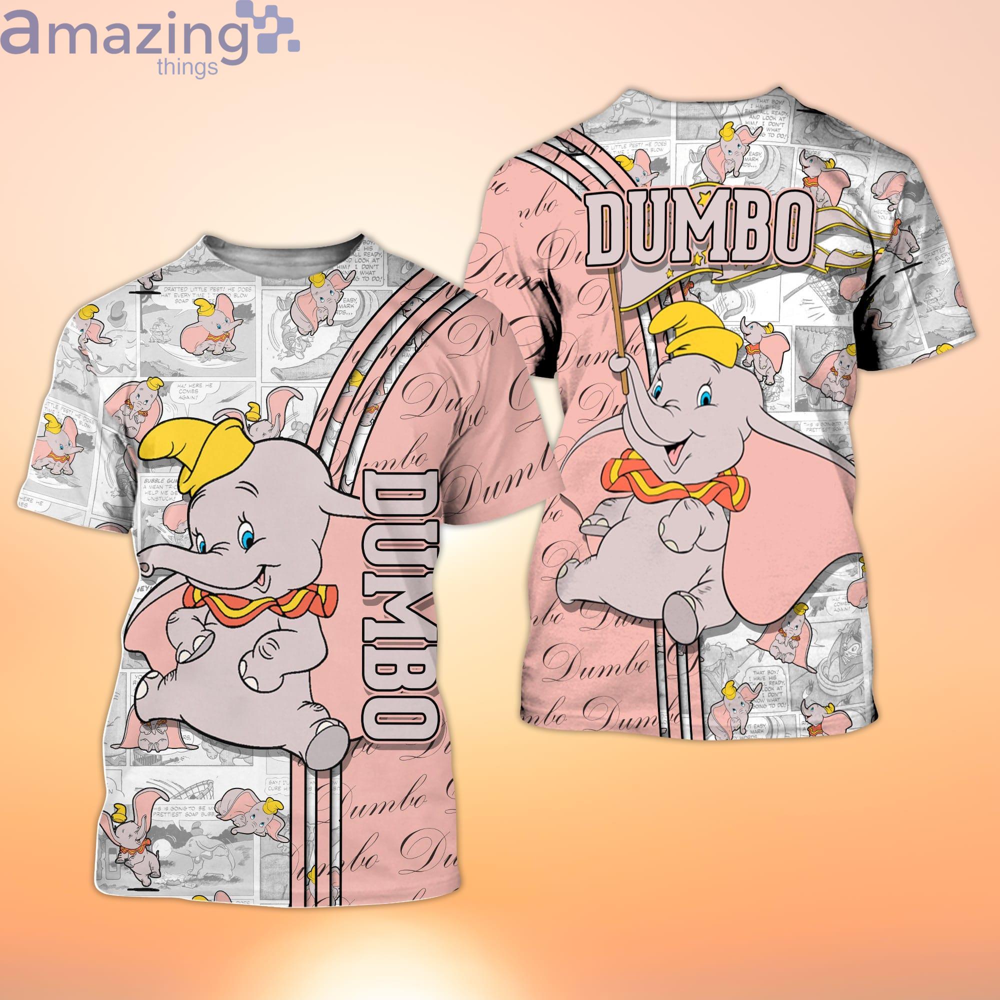 Cute Pink Dumbo Elephant Cross Comic Book Patterns Disney Cartoon 3D T-Shirt Product Photo 1
