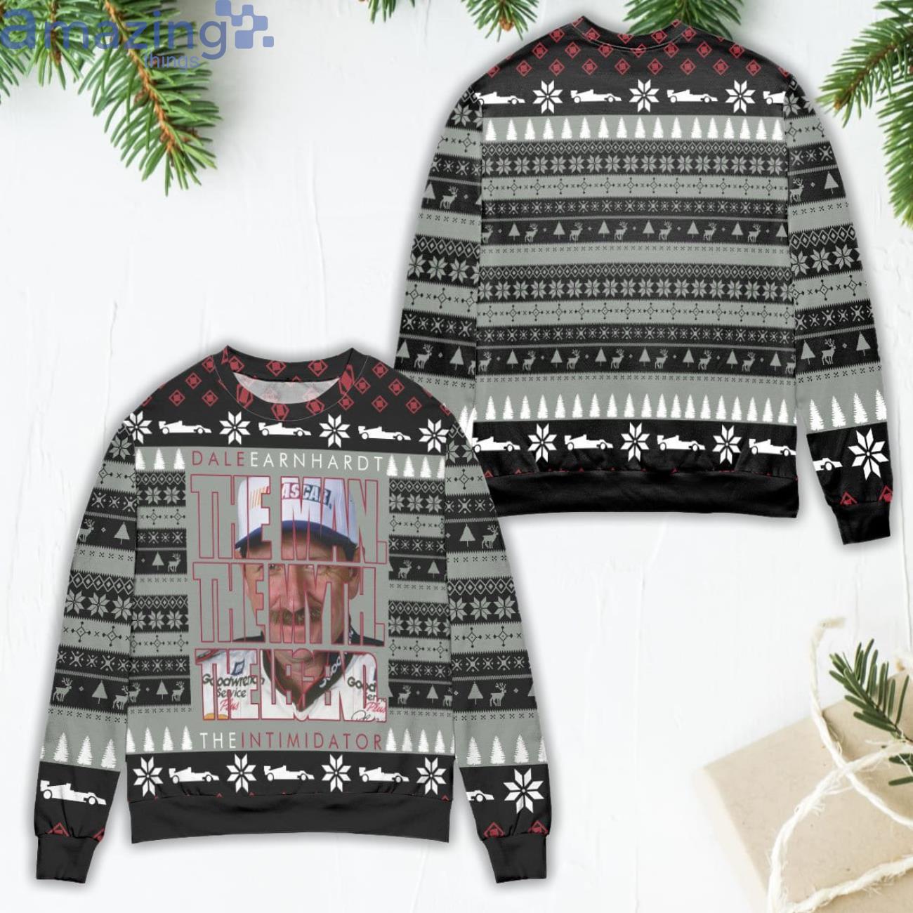Dale Earnhardt The Man The Myth The Legend Snowflake Pattern Ugly Christmas Sweater Product Photo 1
