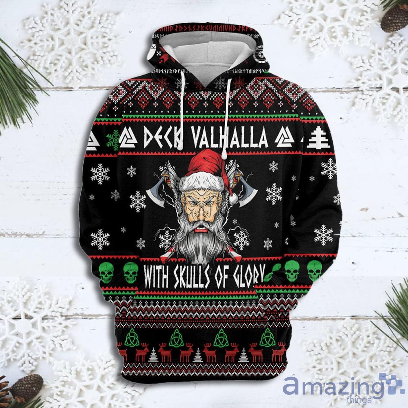 Deck Valhalla Viking Christmas Pattern All Over Print 3D Sweater Hoodie Product Photo 1