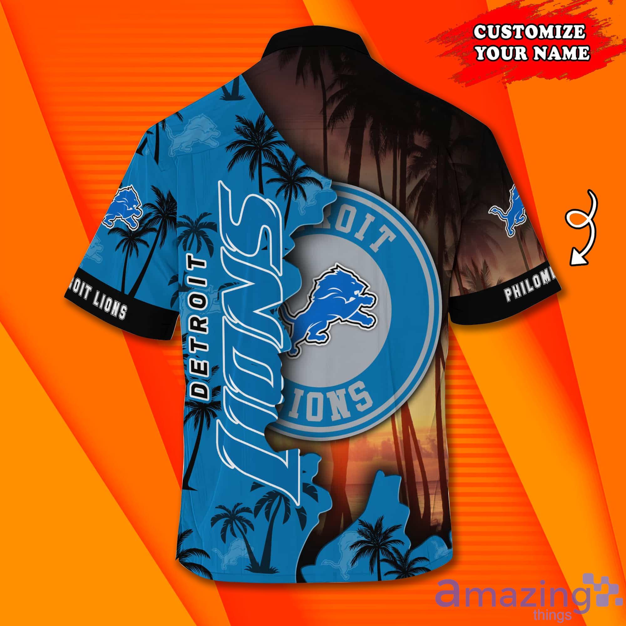 Detroit Lions NFL Coconut Flower Pattern Custom Name Hawaiian Shirt