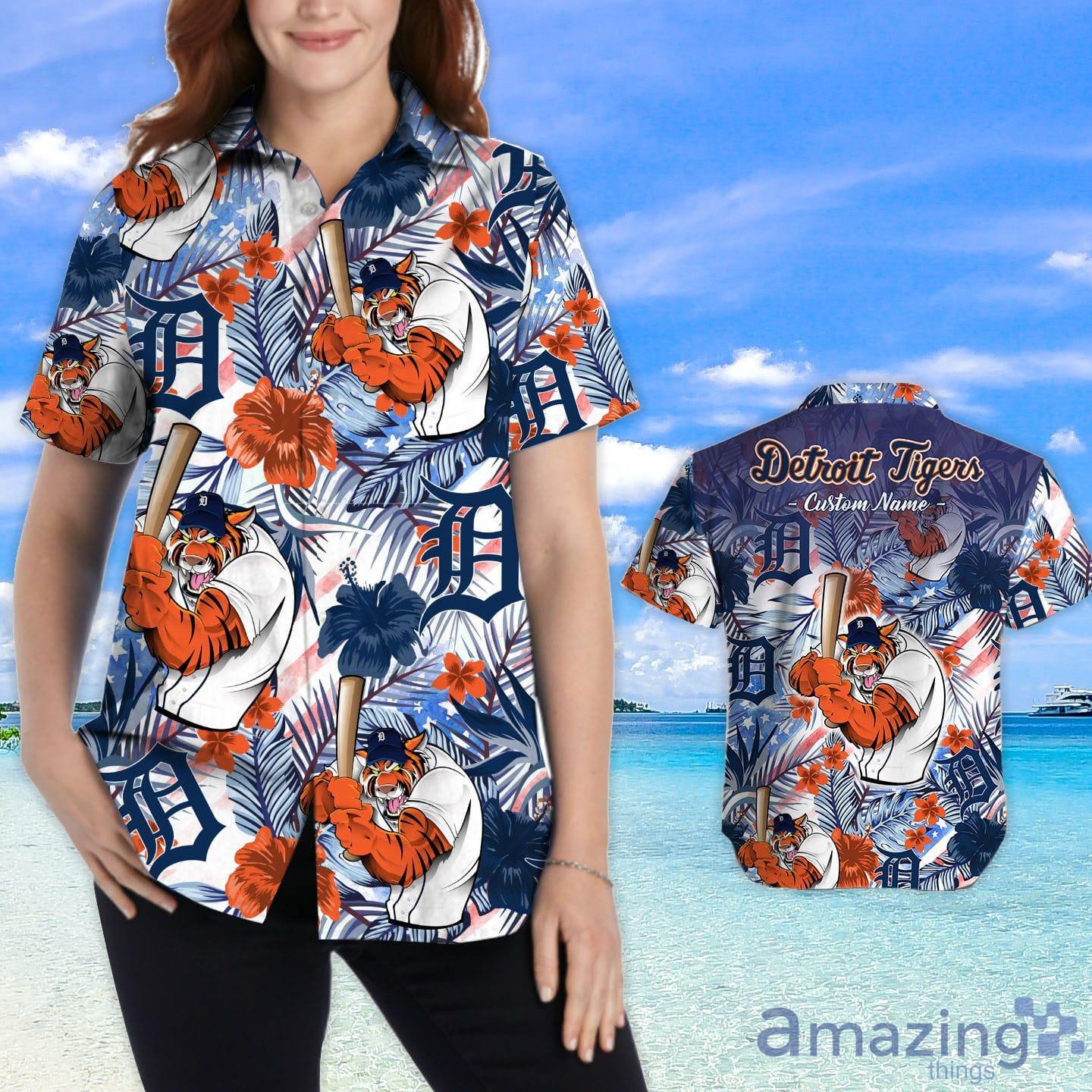 Detroit Tigers Tropical Floral Custom Name Aloha Hawaiian Shirt