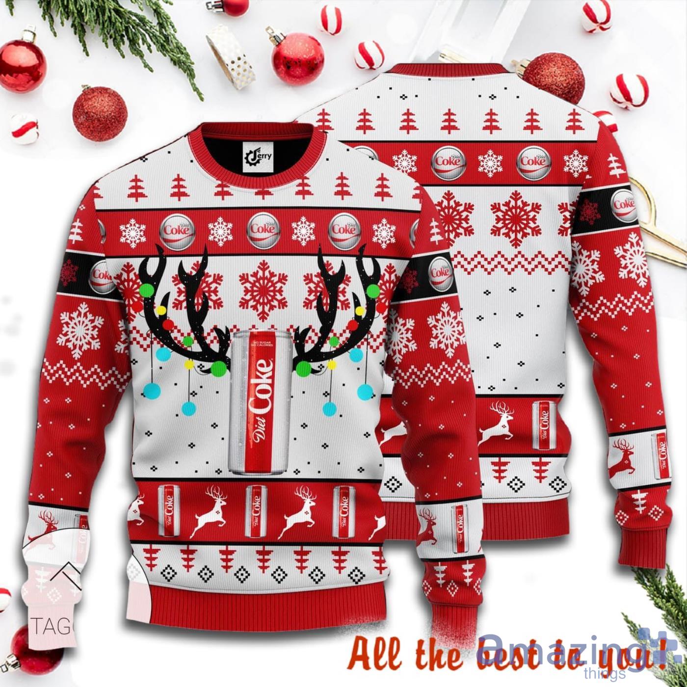 Diet Coke Reindeer And Christmas Light Knitted Ugly Christmas Sweater Product Photo 1