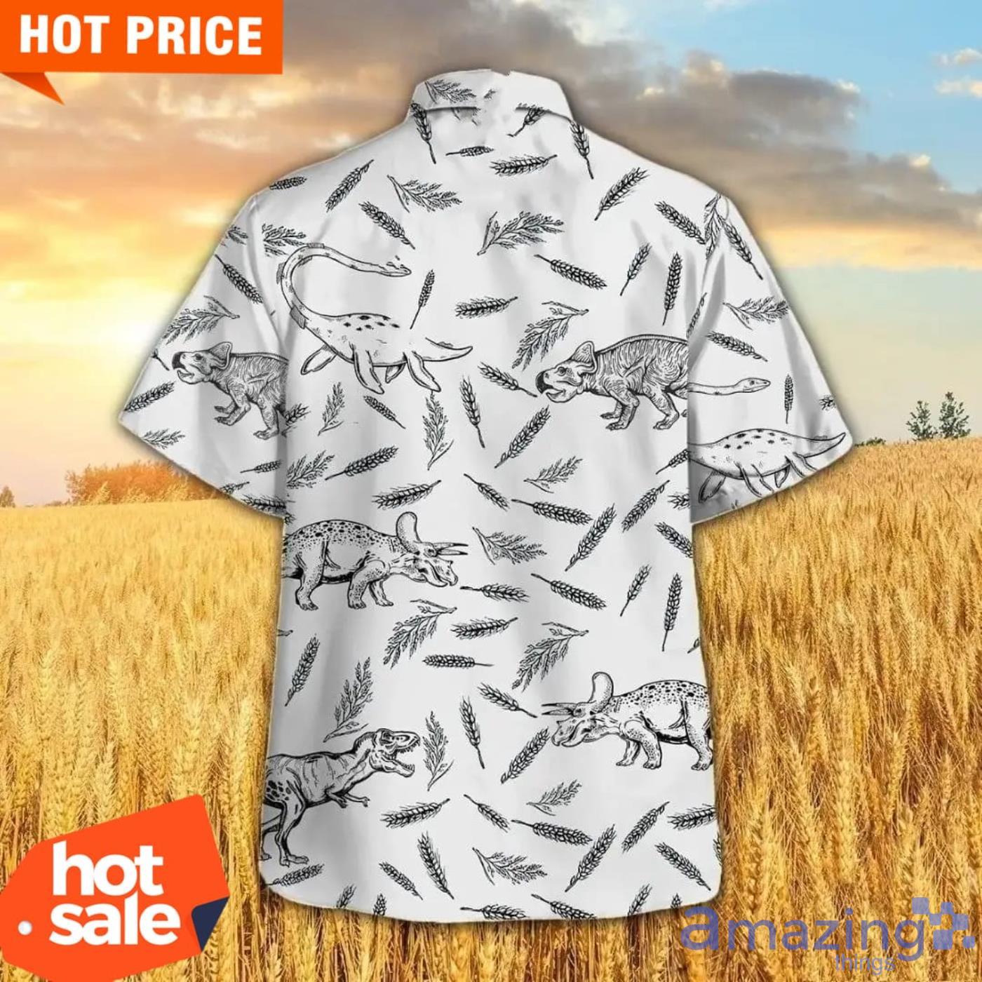 Dinosaur And Barley Pattern Hawaiian Shirt Product Photo 1