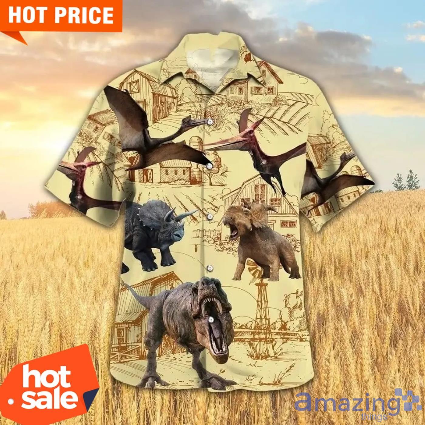 Dinosaur Farm Hawaiian Shirt Animal Lovers Hawaiian Shirt Product Photo 1