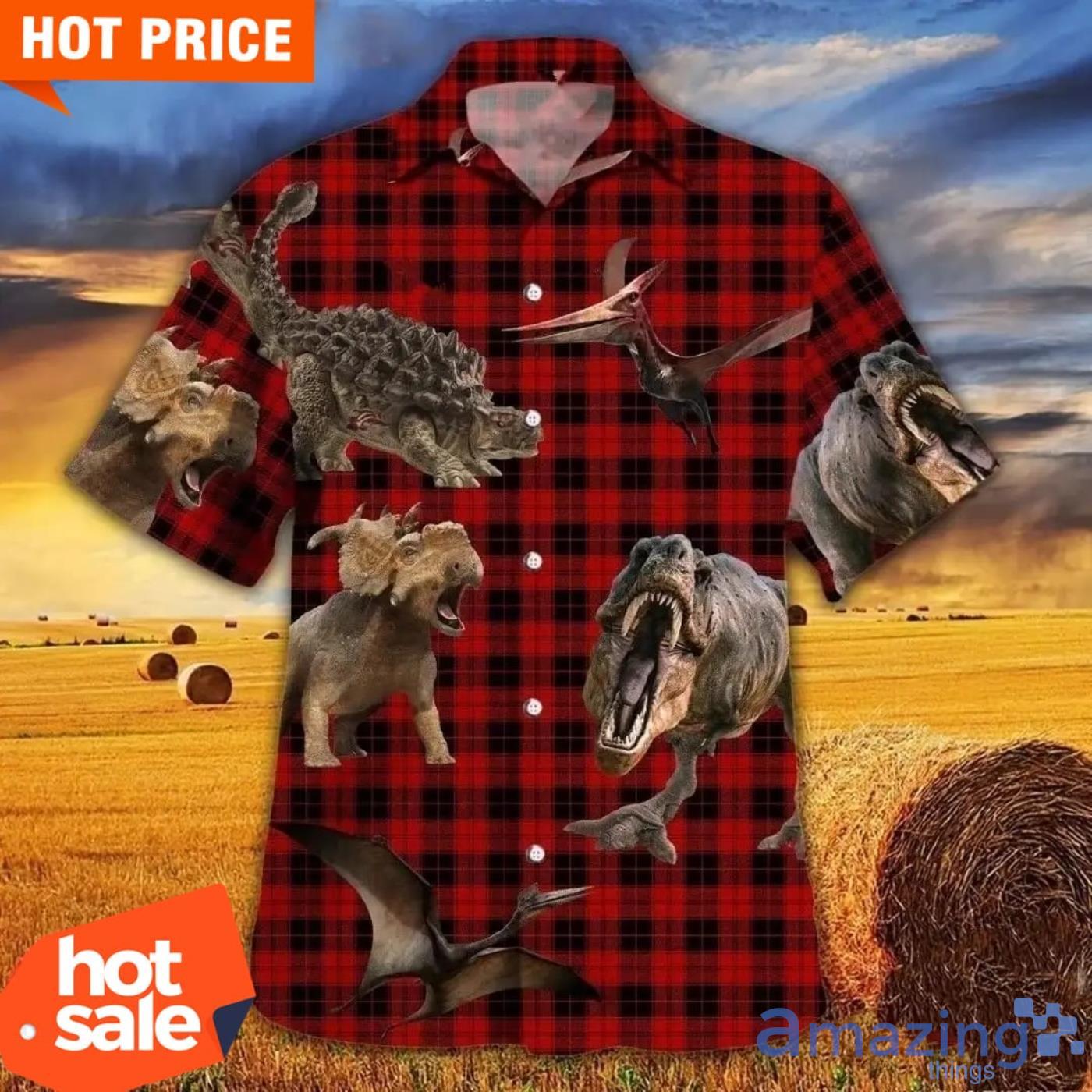 Dinosaur Red Tartan Pattern Hawaiian Shirt Animal Lovers Aloha Shirt Product Photo 1 Dinosaur Red Tartan Pattern Hawaiian Shirt Animal Lovers Aloha Shirt Product Photo 1