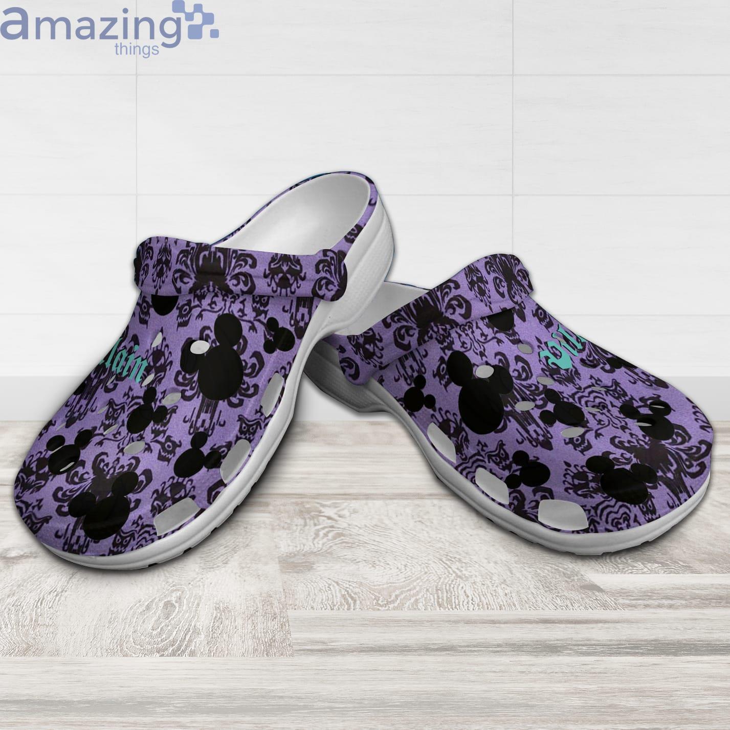 Disney Villians Logo Purple Black Patterns Disney Cartoon Clog For Men And Women Product Photo 1 Disney Villians Logo Purple Black Patterns Disney Cartoon Clog For Men And Women Product Photo 1