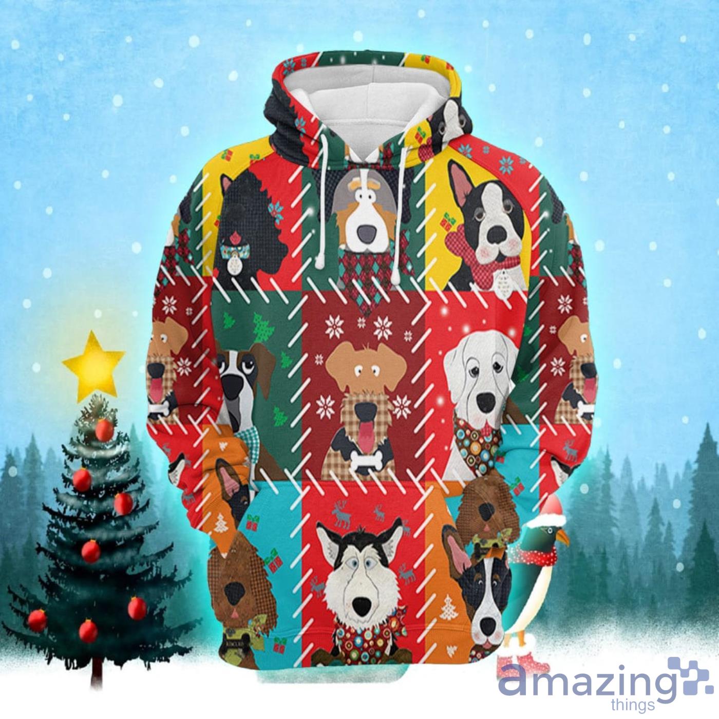 Dog Face Christmas Pattern All Over Print 3D Sweater Hoodie Product Photo 1