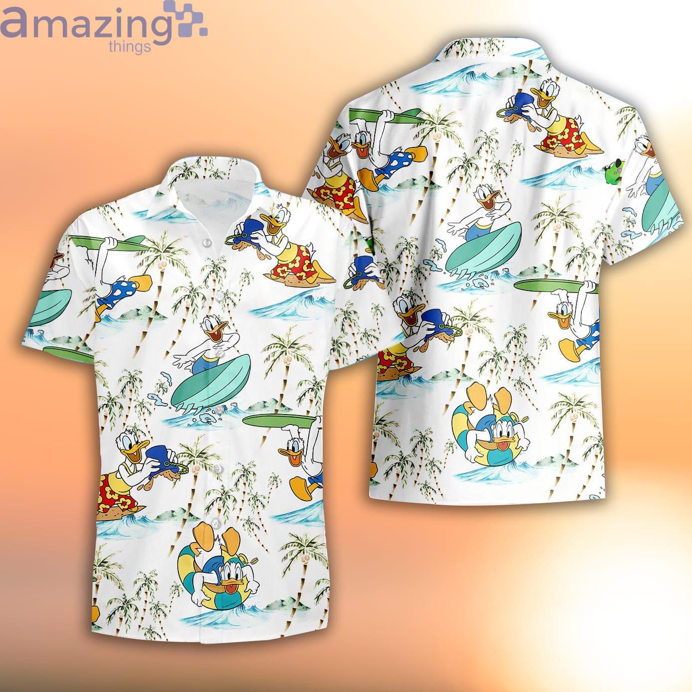 Donald Duck Surfing Green White Summer Tropical Disney Hawaiian Shirt Product Photo 1