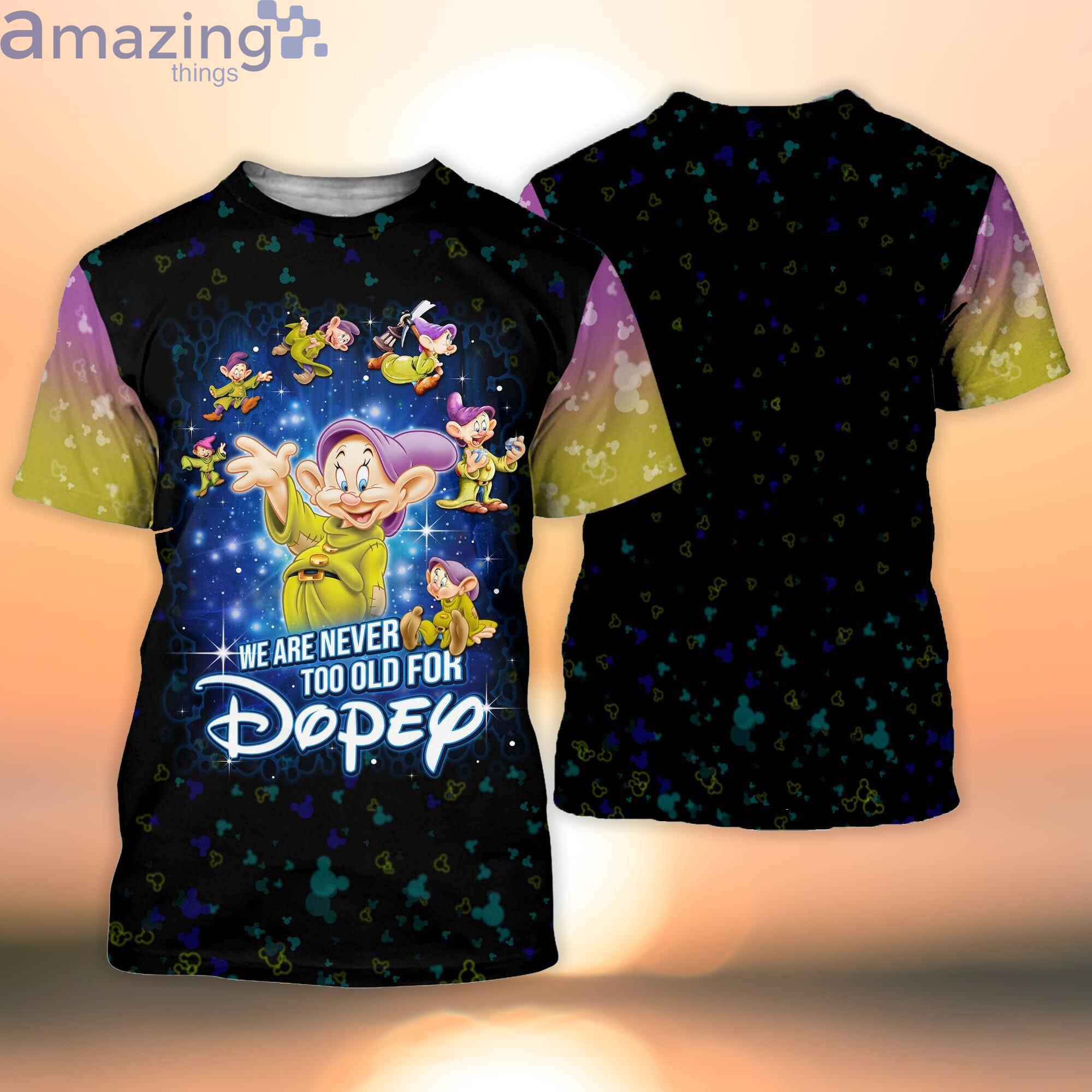 Dopey Dwarf Never Too Old For Purple Green Disney Cartoon Cartoon 3D T-Shirt Product Photo 1 Dopey Dwarf Never Too Old For Purple Green Disney Cartoon Cartoon 3D T-Shirt Product Photo 1