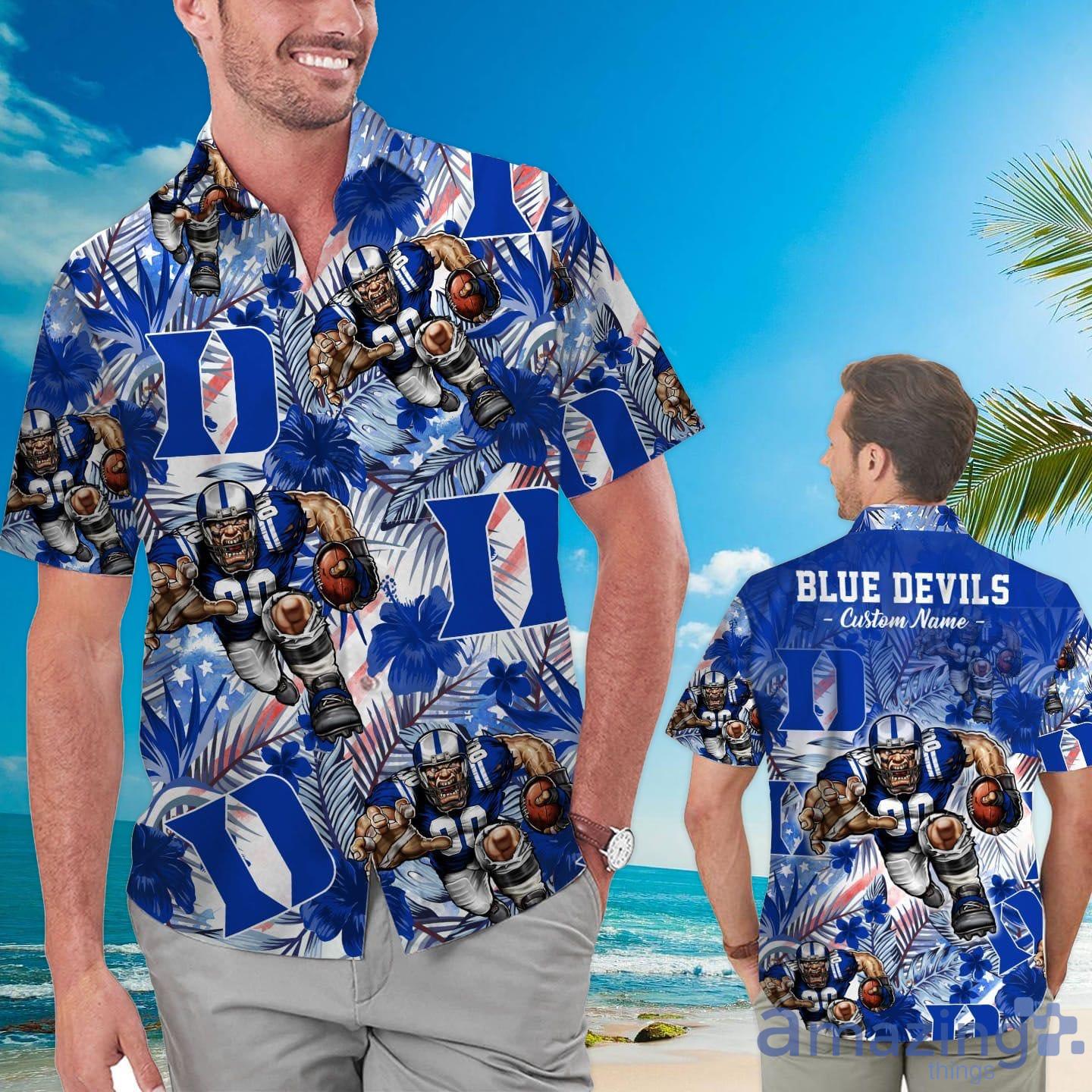 Duke Blue Devils Tropical Floral Custom Name Aloha Hawaiian Shirt Product Photo 1
