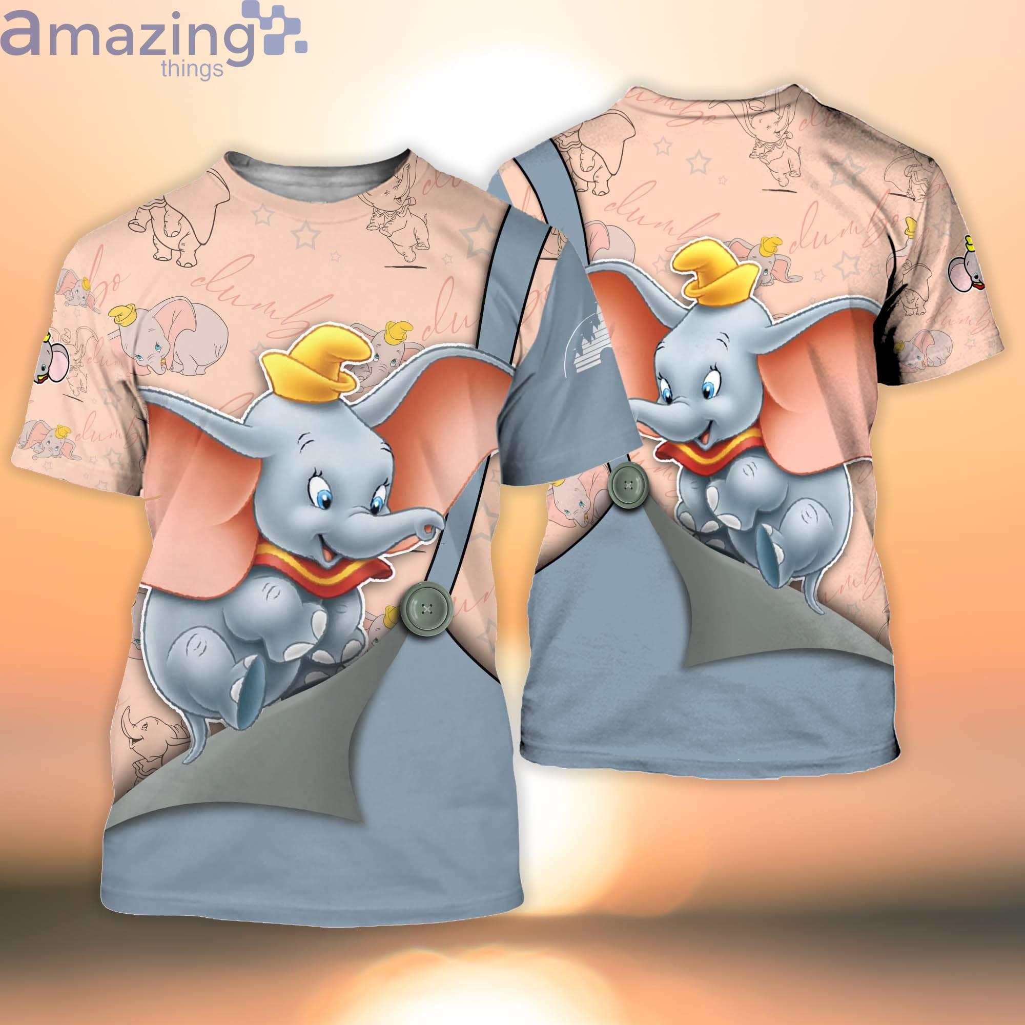 Dumbo Elephant Gray Button Overalls Patterns Disney Cartoon 3D T-Shirt Product Photo 1