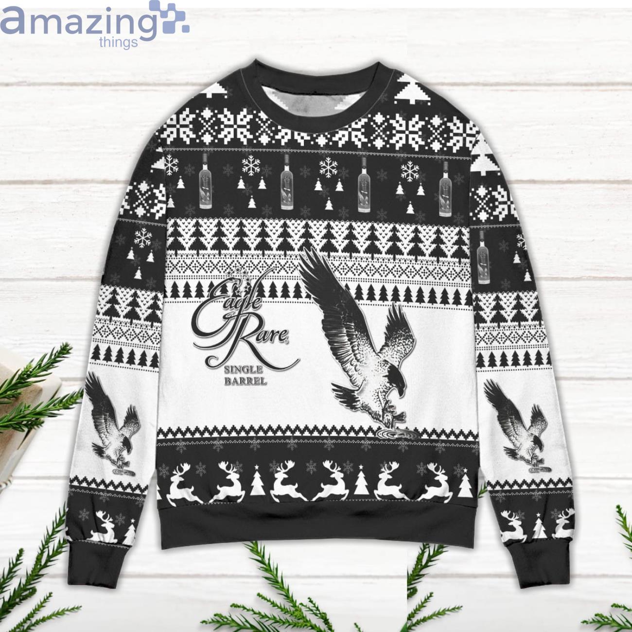 Eagle Rare Bourbon Whiskey Pine Tree & Reindeer Ugly Christmas Sweater White image Eagle Rare Bourbon Whiskey Pine Tree & Reindeer Ugly Christmas Sweater White Product Photo 2