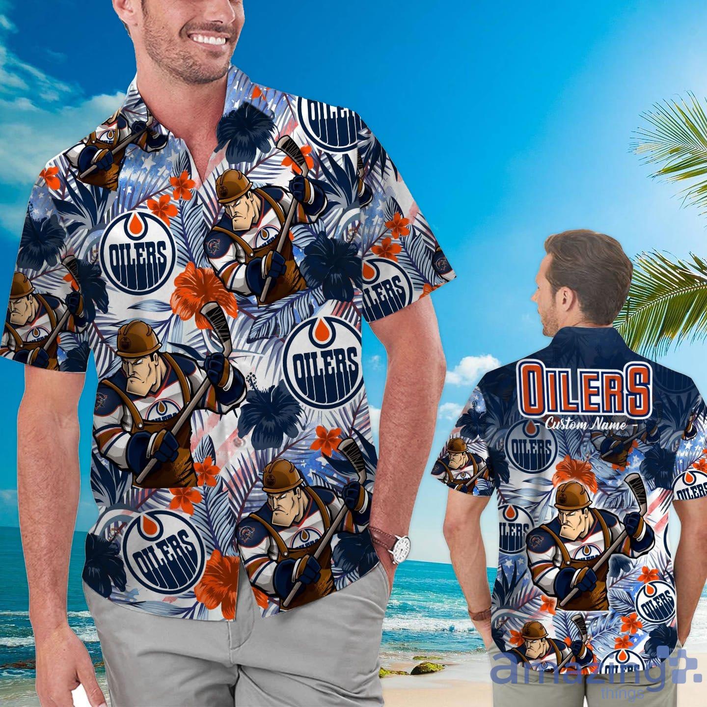 Edmonton Oilers Tropical Floral Custom Name Aloha Hawaiian Shirt